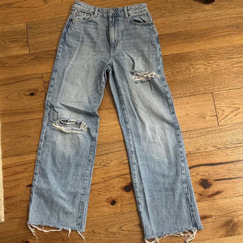😊Garage Denim Light Blue Distressed Wide Leg Women's Jeans